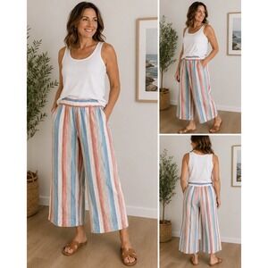 Cato EST 1946 Striped Wide Leg Linen Blend Pants Plus Size 18/20W Multi-Color